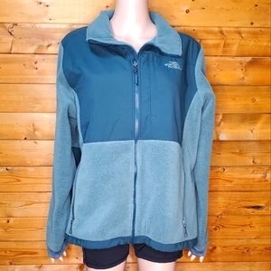 ♥️ The North  Face Fleece jacket two tone green zipper pockets Size XL
